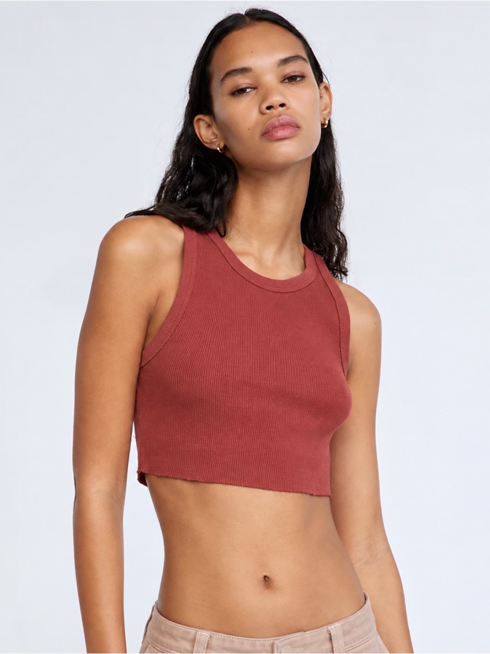 Aritzia TNA Ribbed Cropped Tank in Rust